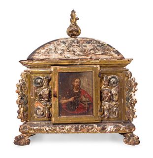 An Italian Painted and Parcel Gilt Tabernacle