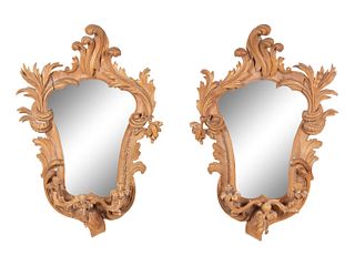 A Pair of Italian Carved Two-Light Girandole Mirrors