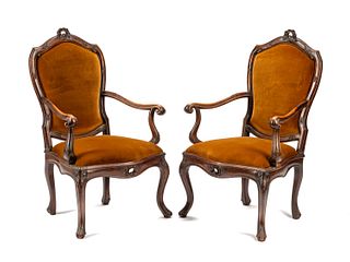A Pair of Italian Walnut Armchairs