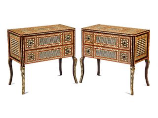 A Pair of Moorish Style Mother-of-Pearl Inlaid Commodes
