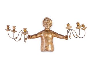 A Continental Giltwood Figural Six-Light Sconce