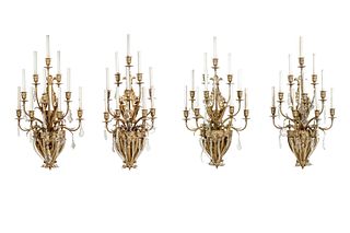 A Set of Four Gilt Bronze and Baccarat Glass Sconces