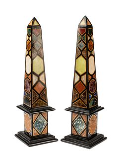 A Pair of Grand Tour Style Specimen Marble Obelisks