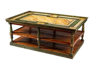 A Continental Faux Marble Painted Three-Tier Portfolio Table