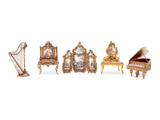 Five Viennese Enameled Miniature Furniture Articles