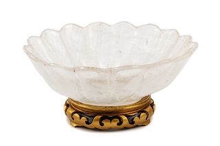 A Carved Rock Crystal Center Bowl on a Giltwood Base