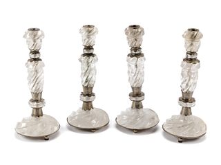A Set of Four Metal Mounted Rock Crystal Candlesticks