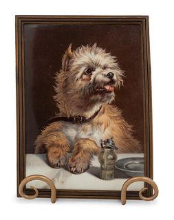 A Vienna Painted Porcelain Plaque Depicting a Terrier