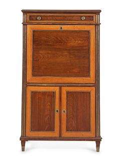 A Baltic Neoclassical Brass Inlaid Mahogany and Satinwood Fall-Front Secretary