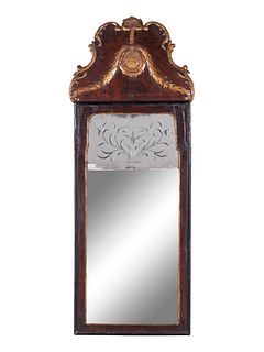 A Dutch Parcel Gilt Burlwood Mirror