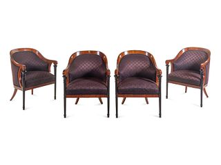 A Set of Four Biedermeier Mahogany Veneered and Parcel Ebonized Armchairs