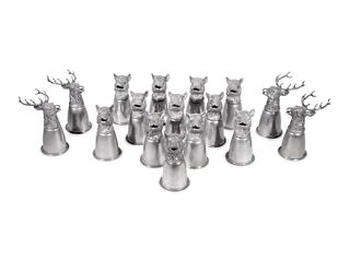 A Set of Sixteen Boar and Stag Head Silver-Plate Stirrup Cups 