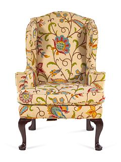 A Queen Anne Style Crewelwork Upholstered Mahogany Easy Chair