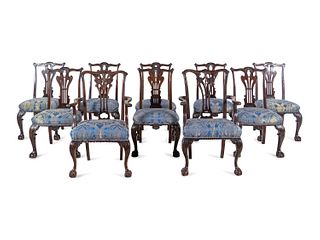 A Set of Ten Late George III Carved Mahogany Dining Chairs 