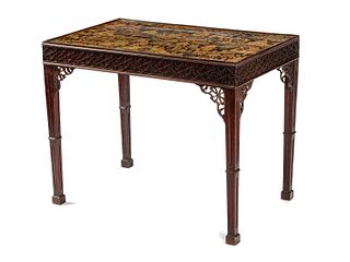 A George III Style Chinoiserie Decorated Mahogany Tea Table