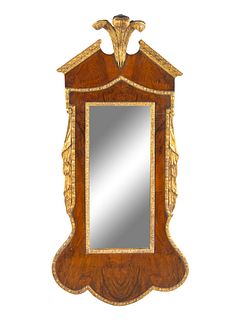 A George III Style Carved and Parcel Gilt Mahogany Prince of Wales Feather Decorated Mirror