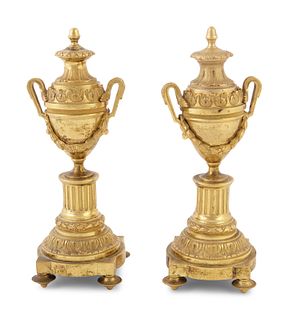A Pair of English Gilt Brass Cassolettes in the Manner of Matthew Boulton