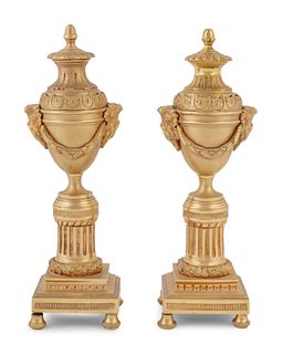 A Pair of English Gilt Bronze Cassolettes in the Style of Matthew Boulton