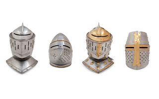 A Group of Four Pressed Metal Armor Helmets