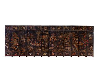 A Chinese Lacquer Twelve-Panel Screen