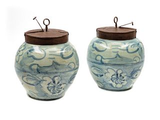 A Pair of Chinese Export Iron Mounted Porcelain Jars