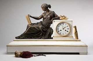 A French gilt & patinated bronze & marble clock