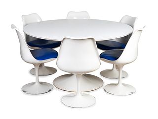 Eero Saarinen
(Finnish, 1910-1961)
Tulip Dining Set,comprising of six side chairs and a dining table,Knoll, USA