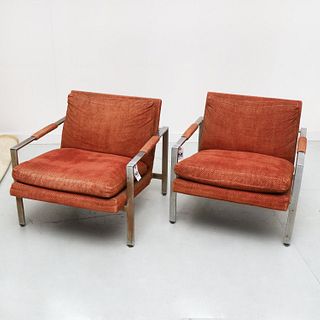 Milo Baughman, pair chrome lounge chairs