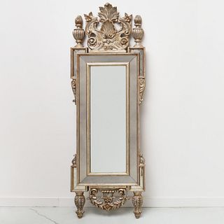 Italian carved and silvered wood wall mirror