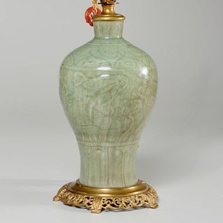 Nice Chinese celadon porcelain vase lamp