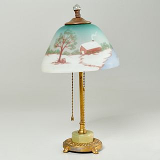 American reverse painted boudoir lamp, signed