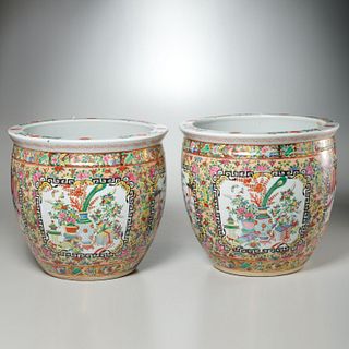Pair Chinese Export jardinieres or fish bowls