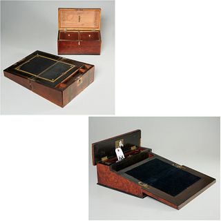(2) Antique English travel desks & a tea caddy
