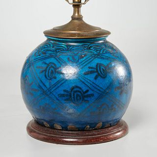 Persian Kashan style earthenware jar lamp