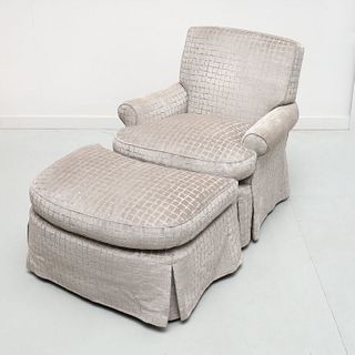 Designer upholstered club chair and ottoman