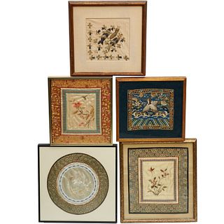 (5) Chinese framed embroidered textile panels