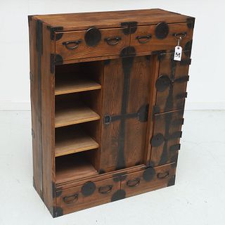 Japanese or Korean wood and iron Tansu chest