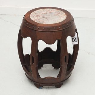 Antique Chinese marble inset barrel stool