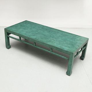 Karl Springer style lacquered linen coffee table