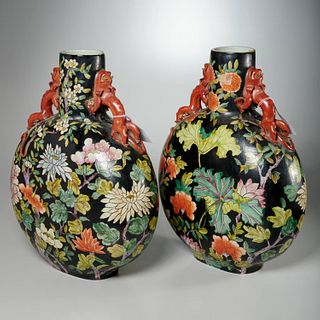 Pair large Chinese famille noir moon vases