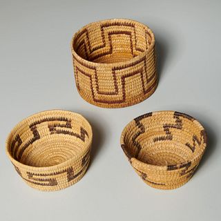 (3) Native American Paiute woven baskets