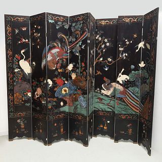 Chinese eight-panel lacquered screen