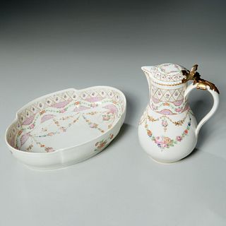 Antique French painted porcelain pitcher & bowl