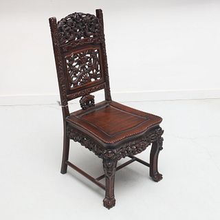 Chinese Export carved hardwood dragon chair