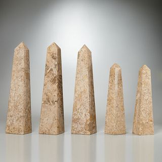 Set (5) graduated fossil marble obelisks