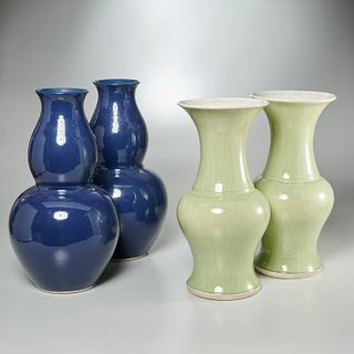 (2) pairs Barthold / Copper studio ceramic vases