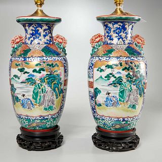 Nice pair Japanese porcelain vase lamps