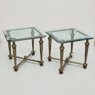Pair Vintage oiled brass and glass side tables