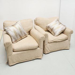 Pair Designer upholstered lounge chairs