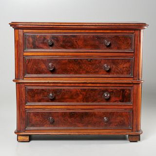 Victorian burlwood tabletop chest of drawers